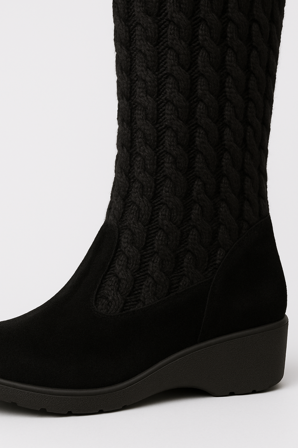 Kniehohe, bequeme Strickstiefel mit Keilabsatz (Elvira)