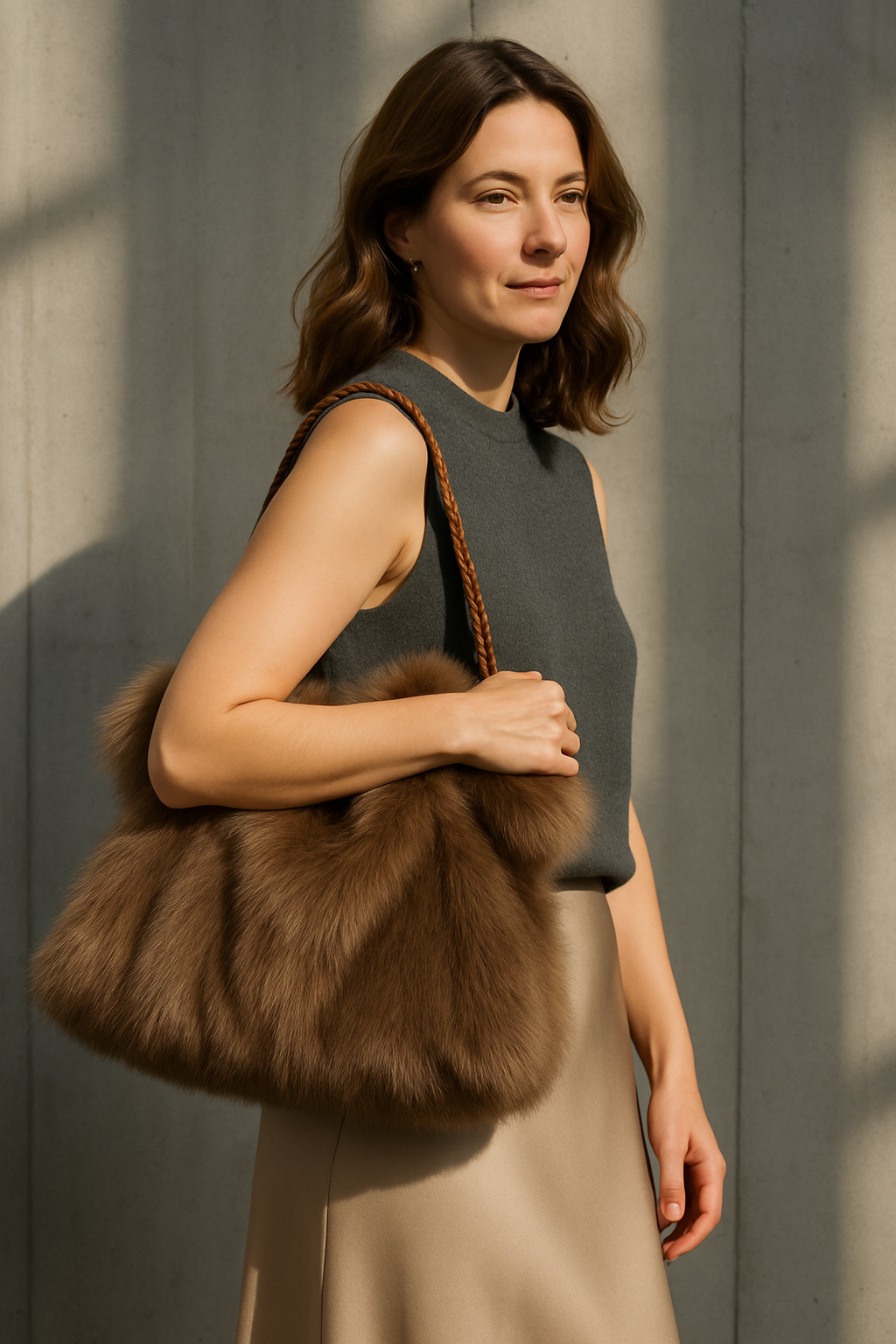 Vielseitige Schultertasche aus Plüschsamt (Mandy)