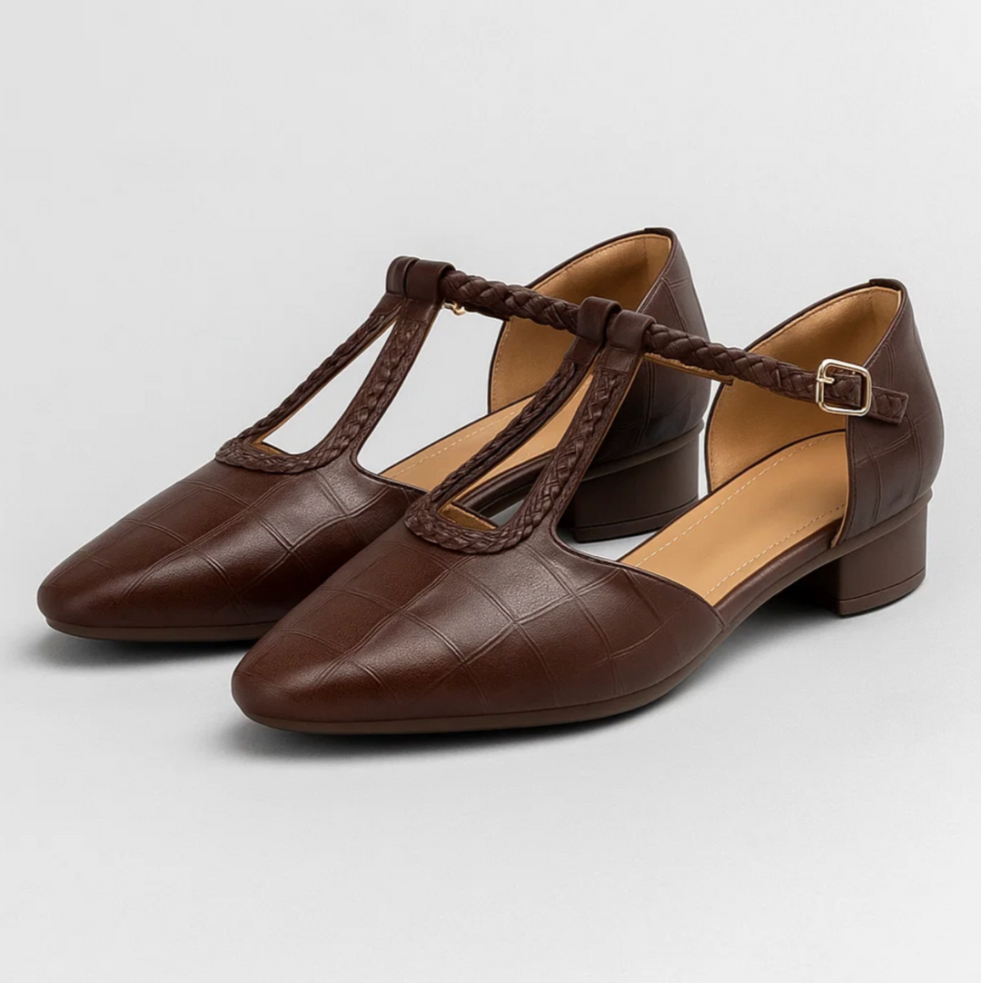 OrthoLuxe Braided T-Strap Flats (Renée)