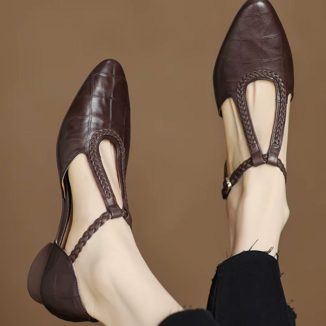 OrthoLuxe Braided T-Strap Flats (Renée)