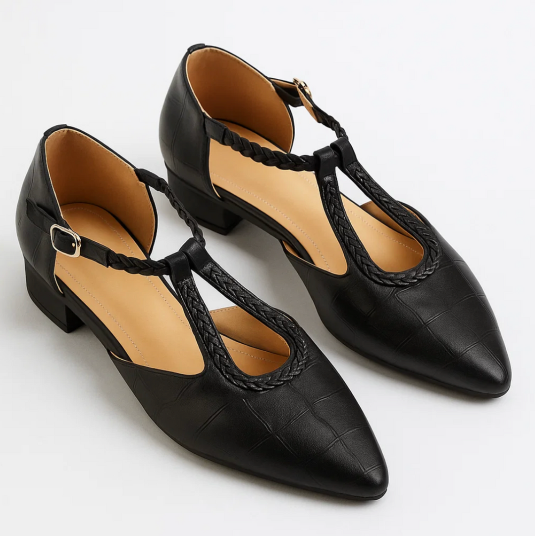 OrthoLuxe Braided T-Strap Flats (Renée)