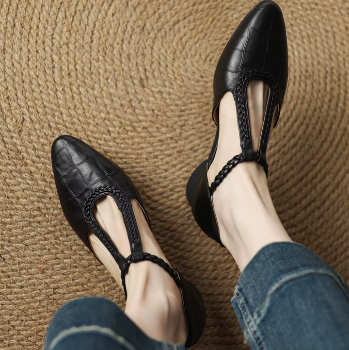 OrthoLuxe Braided T-Strap Flats (Renée)