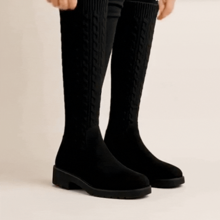 Kniehohe, bequeme Strickstiefel mit Keilabsatz (Elvira)