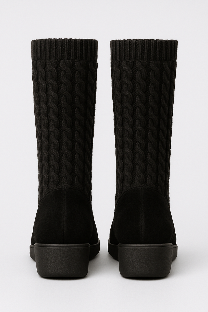 Kniehohe, bequeme Strickstiefel mit Keilabsatz (Elvira)