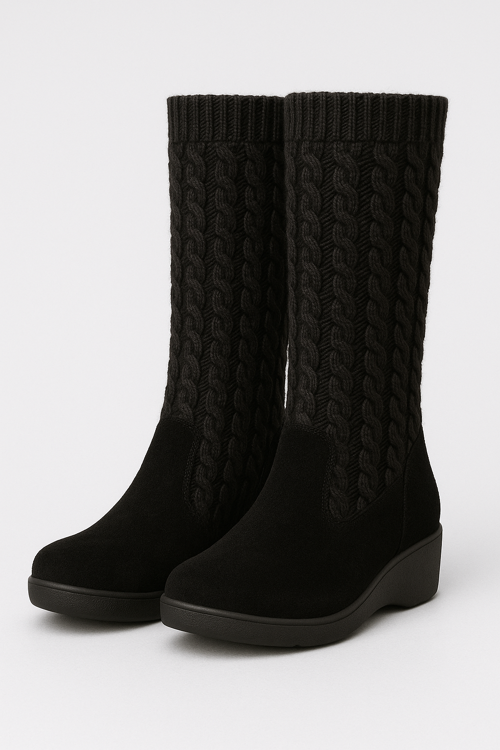 Kniehohe, bequeme Strickstiefel mit Keilabsatz (Elvira)