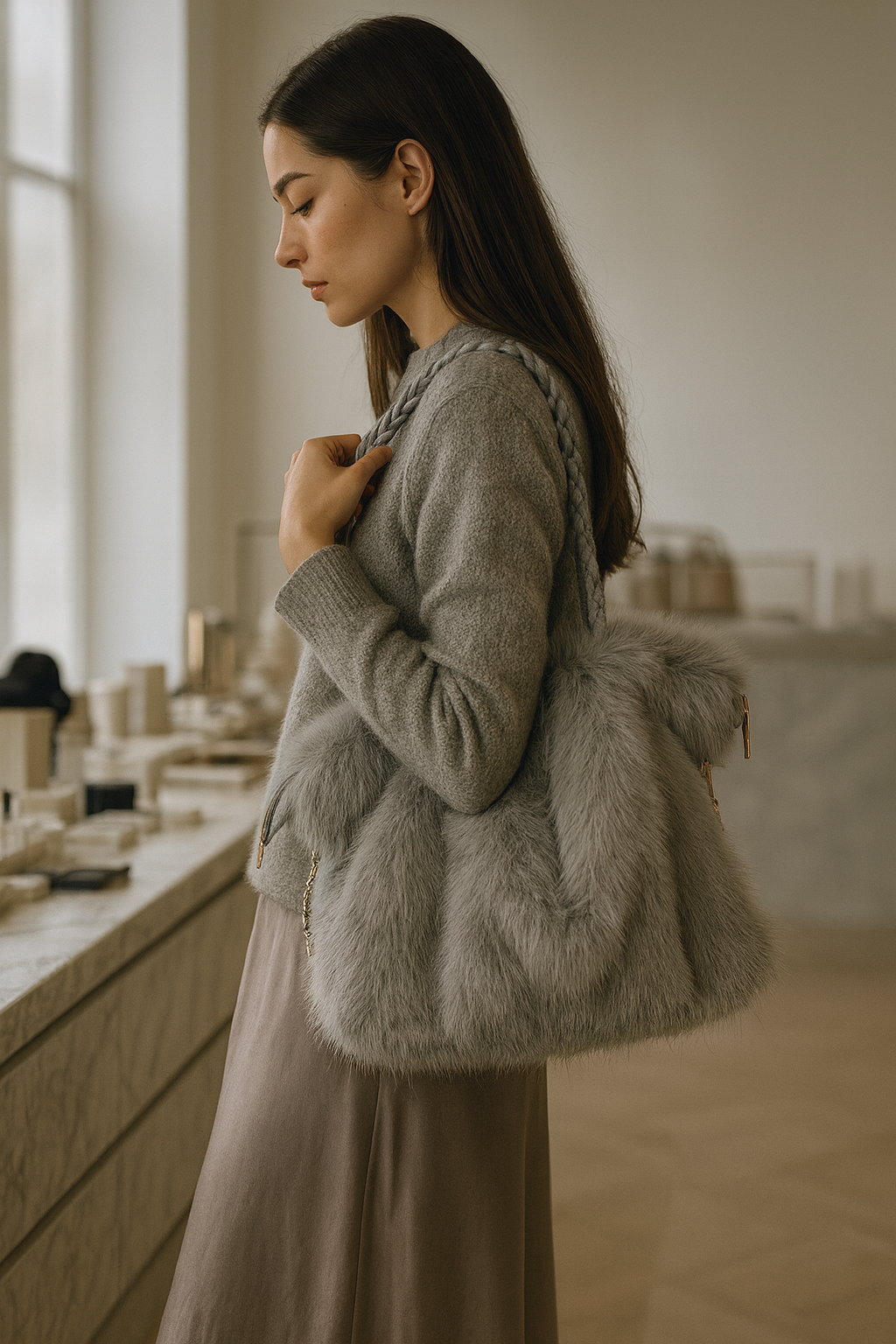 Vielseitige Schultertasche aus Plüschsamt (Mandy)